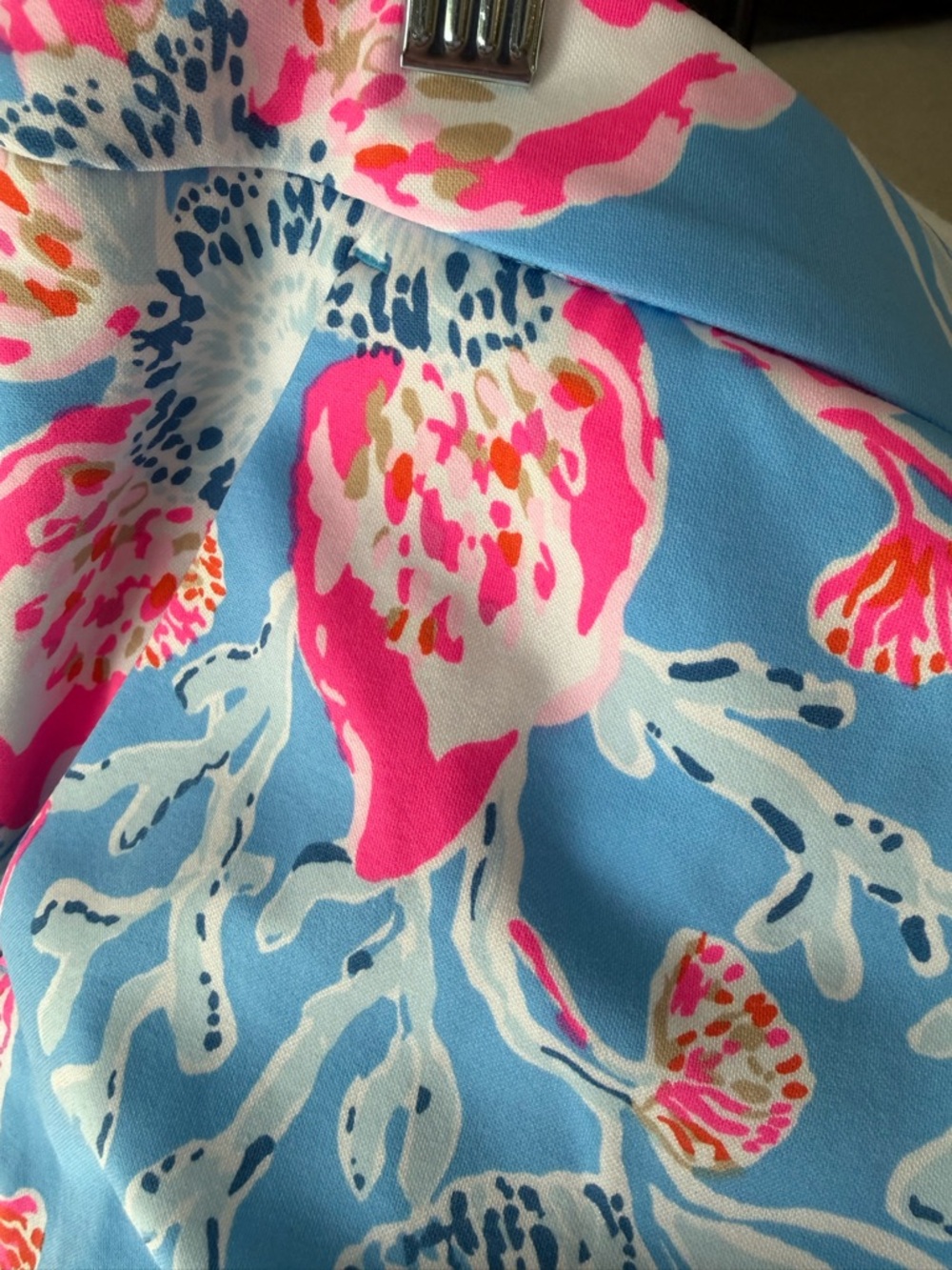 Lilly Pulitzer Blue Floral Scalloped Hem Shorts with Pink Accents - Picture 6 of 6